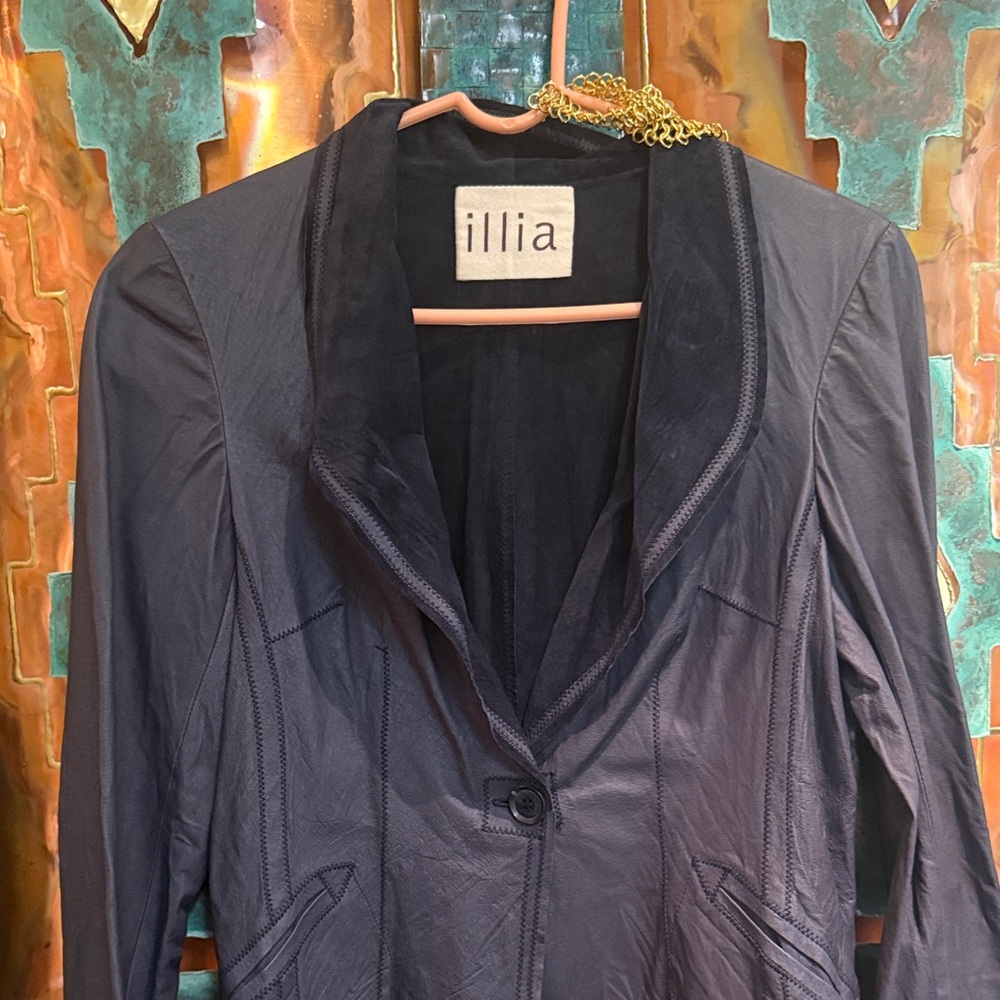 Illia Women's Navy Blue Leather Blazer.